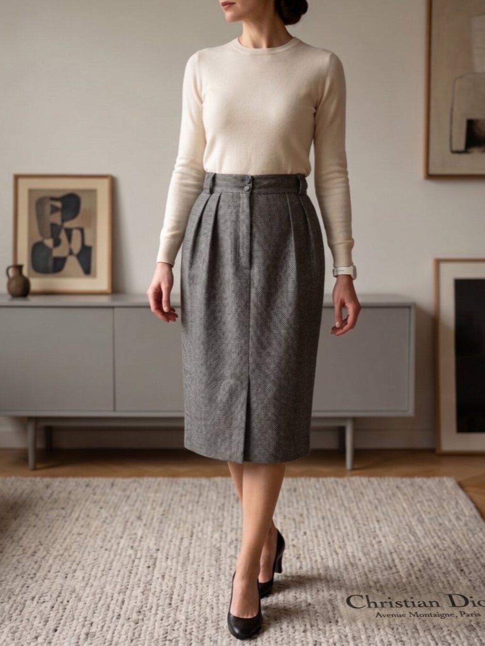 Dior Wool Tweed Skirt Brown Pencil Midi Straight Skirt Size 10